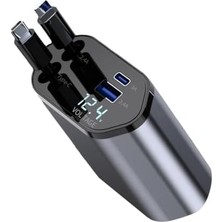 Araç Çekilebilir Araç Şarj Cihazı 2 USB Bağlantı Noktası Desteği 120W Süper Hızlı Şarj Flaş Şarj 4'ü 1 Arada Çakmak, A