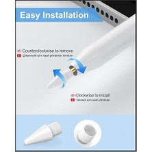 Apple Pencil Yedek Kalem Ucu – 1. ve 2. Nesil, Pro, Usb-C Uyumlu, Şeffaf Saklama Kutulu Set (6'lı) (Beyaz)