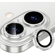 For 16/16PLUS ile Uyumlu Taşlı Kamera Lens Koruyucu Metal Temperli Hd Cam Çizilmeye Dayanıklı Kamera Koruyucu (Taşlı Silver, iPhone 16/16PLUS)