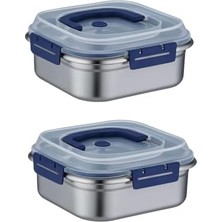 2 Adet Çelik 1250 ml Kilitli Yemek Meyve Et Buzdolabı Beslenme Saklama Kabı MT106