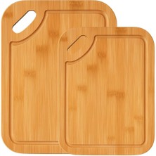 2’li Bambu Kesim Panosu Seti – Dayanıklı Ahşap Kesme Tahtası, Doğal, Şık ve Hijyenik Mutfak Panosu (Oval Bambu)