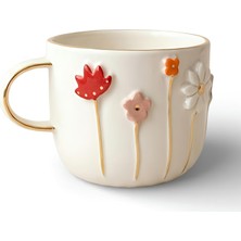 Dearmoon House El Yapımı Seramik Mug, 24 Karat Gerçek Altın Bezemeli, Çiçek Desenli, Atlı Karınca Kutulu, Hediye Seti, Lüks Kupa,