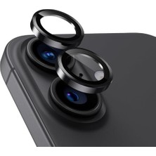 iPhone 16 ve iPhone 16 Plus Uyumlu Kamera Camı Lens Koruyucu Halka Set - Siyah Titanyum