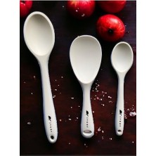 Sert Uçlu Isıya Dayanıklı Silikon Kaşık Seti, 28 Cm-22 Cm-20 Cm, Krem