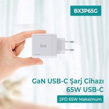 BX3P65G 65W Gan Qualcom 4.0 2*type-C & Usb-A 3 Portlu, MacBook Air, iPad Air, 17/16/15/14/14 Max /13/13 Max, Galaxy S24/S23/S22/S21 Uyumlu BX-3P65G Şarj Cihazı Beyaz