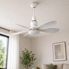 Kumandalı LED Ampul Vantilatör 30W 1550 Lümen, E27 Sabit Duya Uyumlu Tavan Vantilatörü, 3 Işık Modu 3 Pervane Hızı, 46 cm 6 Kanatlı Sessiz Fanlı Lamba, Beyaz