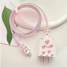 iPhone 18W/20W ile Uyumlu Pembe Love Şarj Aleti Kılıfı, Şarj Kablosu Örme Aparatı, Toparlayıcı, Kablo Koruyucu