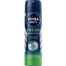 Men Erkek Sprey Deodorant Fresh Sensation 150 Ml, Ter ve Ter Kokusuna Karşı 72 Saat Anti-Perspirant Koruma, Ferah Koku