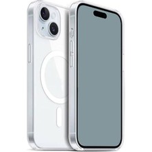 Apple Için Uyumlu iPhone 15 Plus Kılıf M-Safe Şarj Özellikli Şeffaf Sert Pc Zore Embos Kapak Renksiz