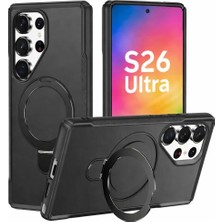 Galaxy S26 Ultra Için Kılıf Mag-Military Katlanabilir Halka Stantlı  S26 Ultra Kılıfı Pc+Tpu Rugged Tasarımlı Güçlü Manyetikli  S26 Ultra Kılıf (Siyah)