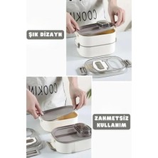 Bento 1450ML Lunchbox Üç Katlı 5 Bölmeli ve Mini Sosluklu Çelik Sefer Tası Yemek Kutusu (Yeşil)