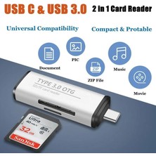 Macbook, Type-C Portlu Telefon, Tablet, Bilgisayar, Uyumlu Type-C To USB 3.0 Sd Micro Sd Kart Okuyucu 3 Portlu Çevirici Dönüştürücü Hub Adaptör
