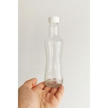 250 ml Şeffaf Ince Belli Kapaklı Cam Şişe 250 cc Meşrubat Şişesi 6 Adet (Beyaz Kapak)