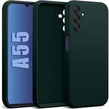 Galaxy A55 ile Uyumlu Kadife Iç Yüzeyli Kamera Korumalı Şok Emici Silikon Kılıf – Koyu Yeşil