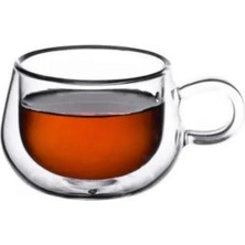 Çift Cidarlı 200 ml Kulplu Cam Bardak, Neskafe Fincanı, Çay Kupası, 1 Adet - 12673