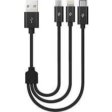 Alumicable Mini Trio Lightning Micro USB 30CM Şarj Kablosu, Siyah