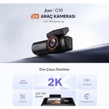 C10 2k Qhd Wifi Ekranlı Araç Kamerası 140 Derece Geniş Açı Gece Görüş G-Sensörlü Araç Içi Kamera