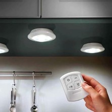 Uzaktan Kumandalı 3'lü LED Lamba Seti Beyaz Işık - Dolap Altı, Kiler, Mutfak ve Kablosuz Aydınlatma Için Spot Lamba