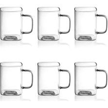 6 Adet Kare Cam Kupa Seti - Kulplu Isıya Dayanıklı Çay, Kahve, Espresso ve Meşrubat Bardağı Takımı (230 Ml)
