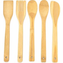 5 Parça Bambu Mutfak Kaşık Seti –%100 Doğal, Çizilmeye Karşı Korumalı, Isıya Dayanıklı, Hafif, Ergonomik, Tencere ve Tavalar ile Uyumlu, Sağlıklı ve Çevre Dostu Premium Set