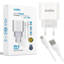 Weko WK-21441 Pdu Qc 3.4 Amper Şarj Başlık Adaptörü + 70 cm Mıcro USB Kablo
