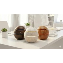 Ultrasonik Hava Nemlendirici ve Aroma Difüzörü - 3 Farklı Renk Seçeneği (Beyaz, Açık ve Koyu Ahşap) - Küre Tasarım Buhar Makinesi, LED Işıklı ve Sessiz Oda Kokusu Yayıcı (Usb) (Koyu Ahşap)