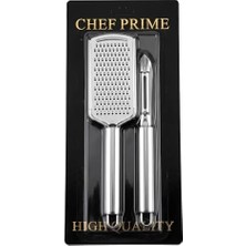 Chef Prime Full Metal Mutfak Seti - Paslanmaz Çelik El Rendesi ve Sebze Soyucu