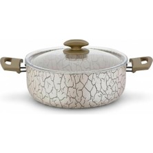 Magma Derin Tencere - 22CM-24CM Seçenekli - Iç Dış Beyaz ve Bronz Detaylı Yanmaz Yapışmaz Cam Kapaklı Çorba ve Yemek Tenceresi