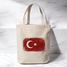 Türk Bayrağı - Baskılı Bez Omuz Çantası Pinterest Çanta (35X40 Cm)