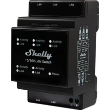 Shelly Lan Switch | Dın Rayı Için Ethernet Ağ Anahtarı (10/100 Mbps) | 5 RJ45 Bağlantı Noktası | 110 V - 230 V | Ek Adaptör Gerekmez | Kolay Kurulum | Tak ve Çalıştır