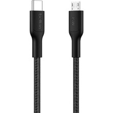 Eco Usb-C - Micro USB Kablosu, 1 M, Yumuşak, Örgülü, Esnek Hızlı Şarj Kablosu, Usb-If Sertifikalı Type-C - Micro USB Şarj Kablosu, Kameralar, Hoparlörler ve Daha Fazlası Için, Siyah