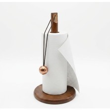 Doğal Bambu Bohem Top Tutacaklı Kağıt Havluluk - Dekoratif Ahşap Stand (30X14 Cm, Kahve ve Bambu Renk Seçenekli, 1 Adet) (Kahve)