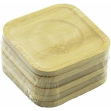 Bambu ve Ahşap Çay Tabağı, Kare, 9.7 x 9.7 Cm, 6 Adet