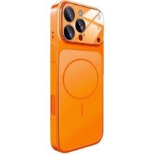 iPhone 15 Pro Max ile Uyumlu Kılıf – 17 Pro Max Kamera Tasarımı, Mag-Safe Destekli, Temperli Cam Arka Yüzey, Şık Turuncu Renk, Darbelere Karşı Koruma, Lüks Telefon Kılıfı, Turuncu