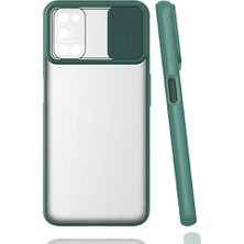 Oppo A72 ile Uyumlu Kılıf Slayt Sürgülü Arkası Buzlu Lensi Kapak - Koyu Yeşil