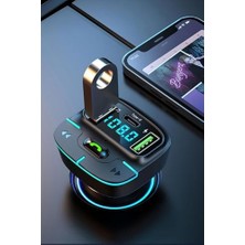Pdateknoloj F9 Araç Fm Transmitter 5.3 Bluetooth Araç Kiti USB Type-C Hızlı Şarj Çıkışlı Çakmaklık Girişli (F9)