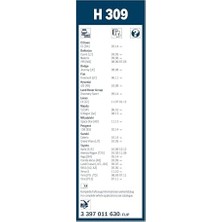 Arka Silecek Toyota Yaris (2012-2019), Auris (2007-2012), Hyundai I20 (2008-2014)  H309 3397011630