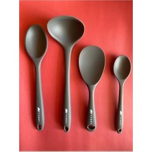 Isıya Dayanıklı Silikon Kevgir Kepçe Kaşık Spatula Seti, 6 Parça, Gri
