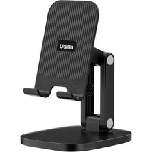 Katlanabilir Masaüstü Telefon ve Tablet Standı, Ayarlanabilir Katlanır Telefon Tutucu (Siyah)