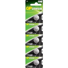 Gp B Atteries CR1620 1620 Boy Lityum Düğme Pil, 3 Volt, 5'li Kart, Gri