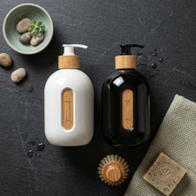 500 ml Cam Sıvı Sabunluk - Bambu Pompalı ve Etiketli Şık Tasarım (1 Adet) Asorit Gönderim