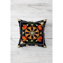 Etnik Desenli Bohemian Gizli Fermuarlı Kırlent Kılıfı Koltuk Yastık Kılıfı TAKIM(4ADET), Turuncu-Kahve Bej 45 x 45