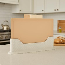Coffy 4 Parça Plastik Kesme Tahtası Seti + Stand – Renkli, Hijyenik, Kaymaz 3 Adet Gıda Hazırlama Tahtası – 31X20 cm Sebze Et Balık Kesim Tahtası – Mutfak Düzenleyici Organizer