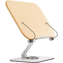 Profesyonel Kitap Okuma Tutucu Ders Çalışma Sunum Standı Kaliteli Karbon Çelik ve Ahşap Malzeme 360 Derece Döner Yüksekliği ve Açısı Ayarlanabilir Tablet Tutucu Kullanım TM13 Açık Kahve