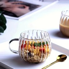 Ateşe Dayanıklı 400 ml Çizgili Borosilikat Cam Kupa Bardak MIT1099