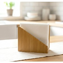 2'li Set Doğal Bambu Üçgen Peçetelik - Modern Kesim Ahşap Masaüstü Peçete Standı ve Sofra Düzenleyici