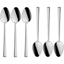 Parlak Gümüş Tatlı Kaşığı Seti, Kahvaltı Kaşık Seti, Paslanmaz Çelik, 6 Adet