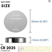 Poundmax 5 x CR2025 Lityum Düğme Pil, 3 V Pil, Sızdırmaz, Cıva Içermez, Uzun Ömürlü – Elektronik Küçük Cihazlar, Araba Anahtarları, Uzaktan Kumandalar, Tıbbi ve Akıllı Ev Cihazları Için