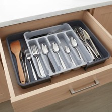 Çift Taraflı Açılır Çekmece Içi Kaşıklık ve Organizer - Modüler Sürgülü Mutfak Düzenleyici - Açık Gri ve Antrasit Renk - Kapalı 31 cm Açık 52 cm