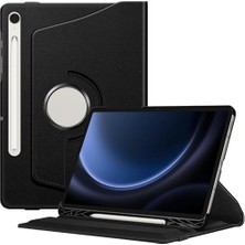 Galaxy Tab S9 Fe X510 Kılıf, 360 Derece Dönebilen Standlı Deri Akıllı Tablet Kılıfı, Kalem Bölmeli Elastik Bandajlı Koruyucu Kapak - Siyah